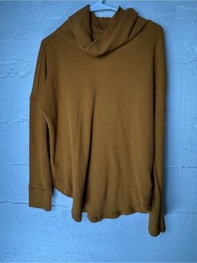 Anthropologie Maeve Ainsley Cowl Neck Thermal Sweater in mustard Medium Funnel